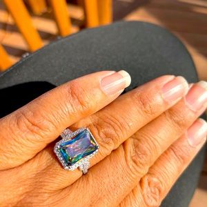 925 Sterling Silver RainbowTopaz CZ Halo Ring